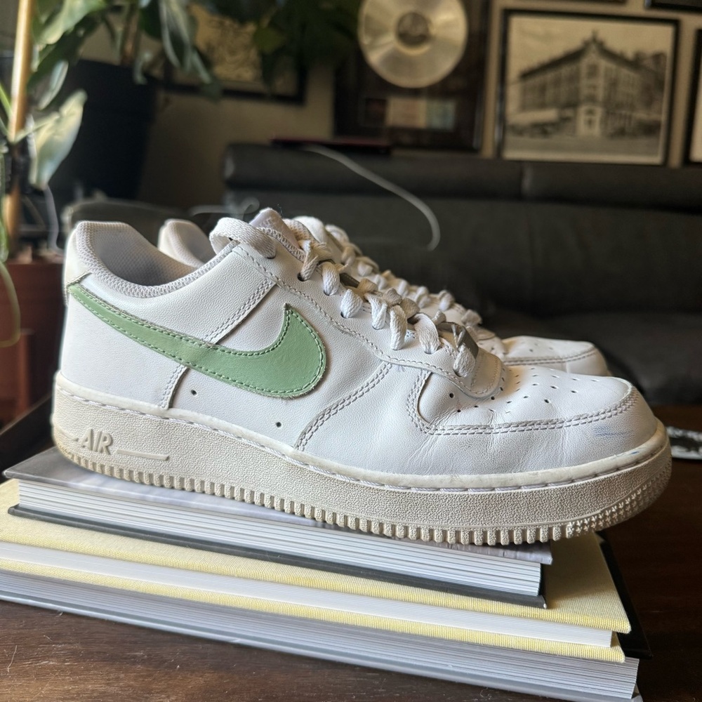 Nike White and Green Air Force Ones